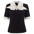 Short Sleeve Formal Bow Blouse - Black