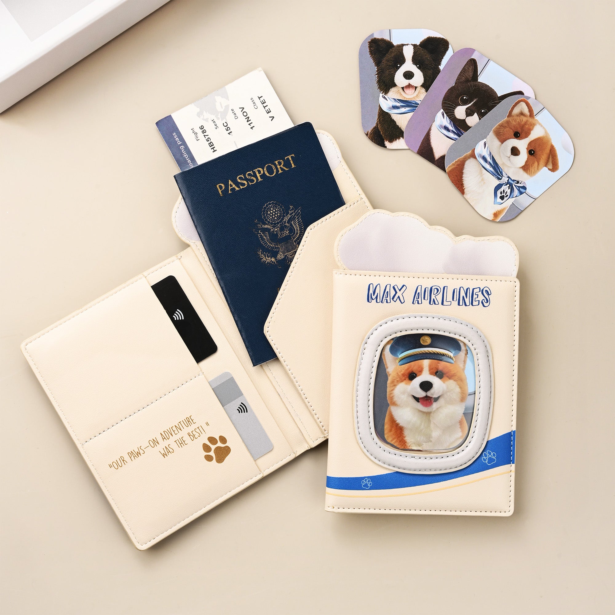 Viaja con tu mascota - Porta Pasaporte de Piel de PU Personalizado con Foto de Mascota y Nombre - Regalo para Viajero Amante de Mascotas