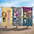 Personalized Cartoon Character Birth Flower Leopard Zebra Print Oversized Beach Towel with Name Quick Dry Travel Essentials Birthday Gift for Women