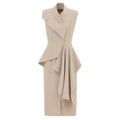 Architectural Draped Midi Dress - Beige