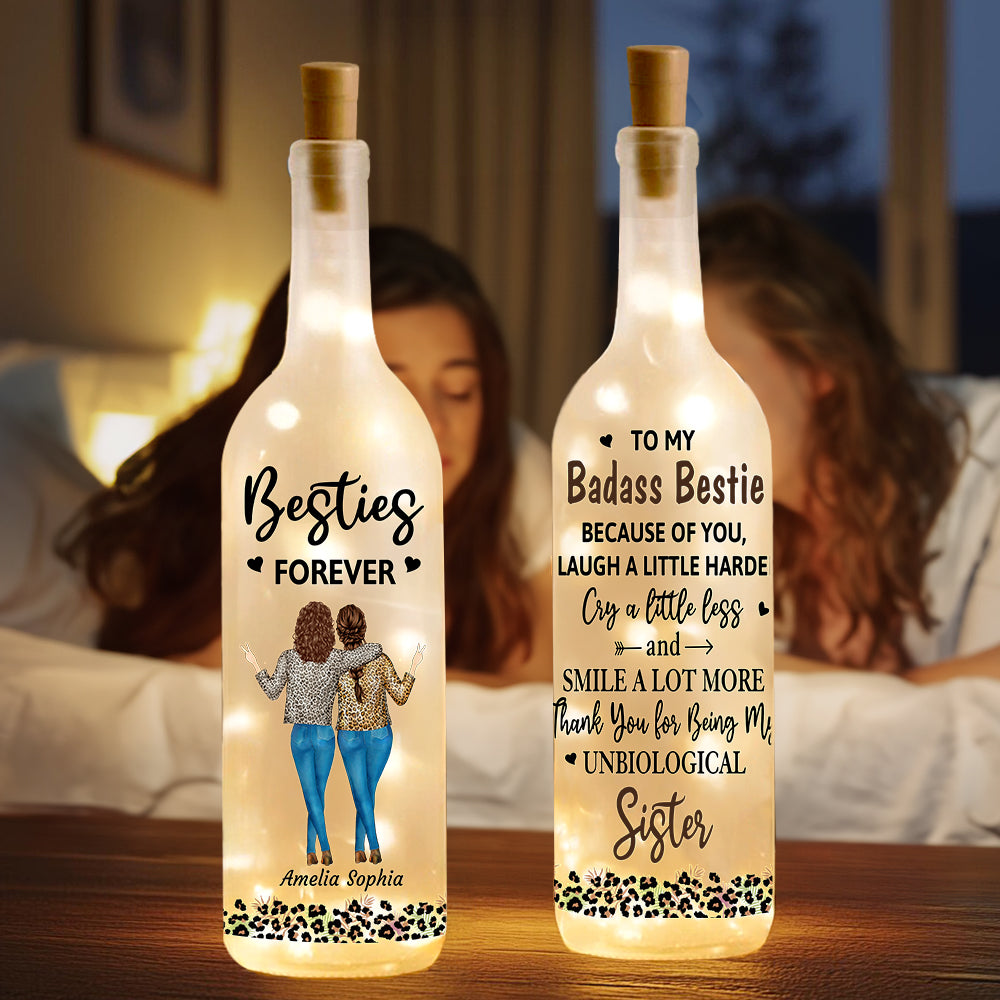 Personalizado Besties Forever Leopardo Imprimir 2-4 Personajes de dibujos animados LED Botella Lámpara con nombre Bachelorette Party Birthday Gift for Sisters Besties