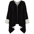 Loose Velvet Cape Jacket With Zip Front - Black
