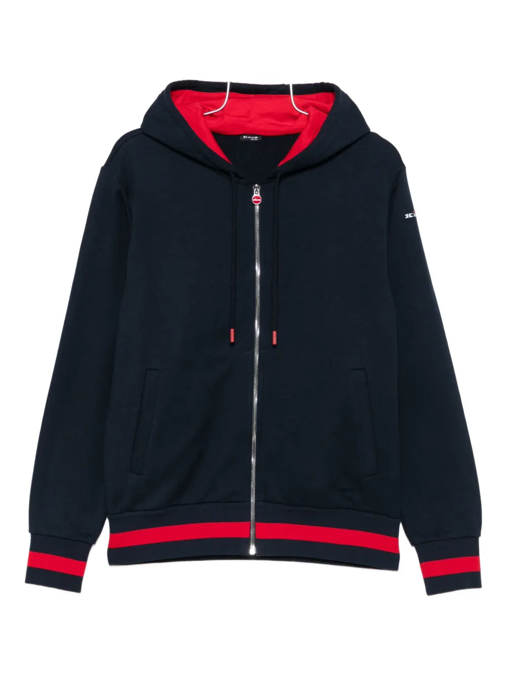 Kiton Contrast-Band Cotton Sweatshirt — Navy