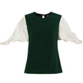 Green Lurex Knit Top With Adjustable Satin Sleeves