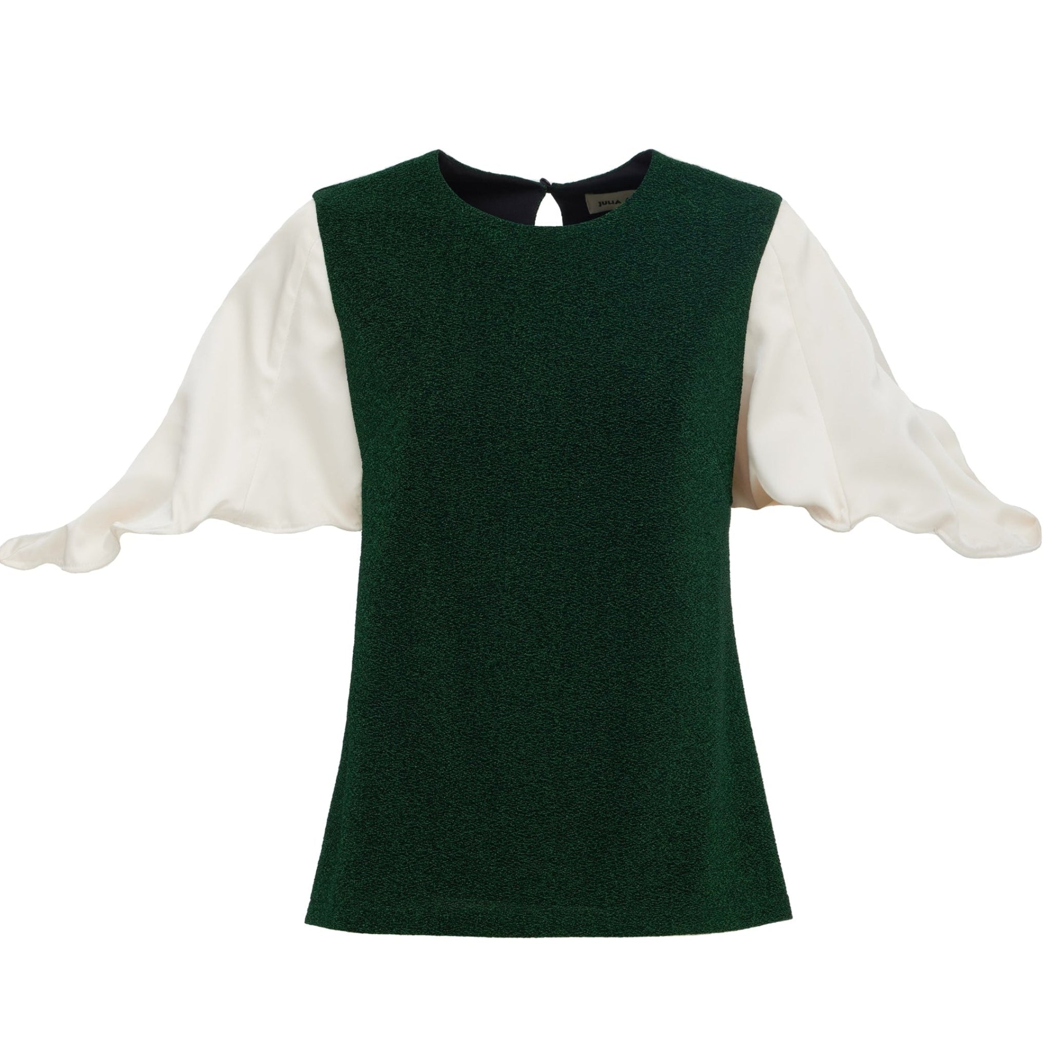 Green Lurex Knit Top With Adjustable Satin Sleeves