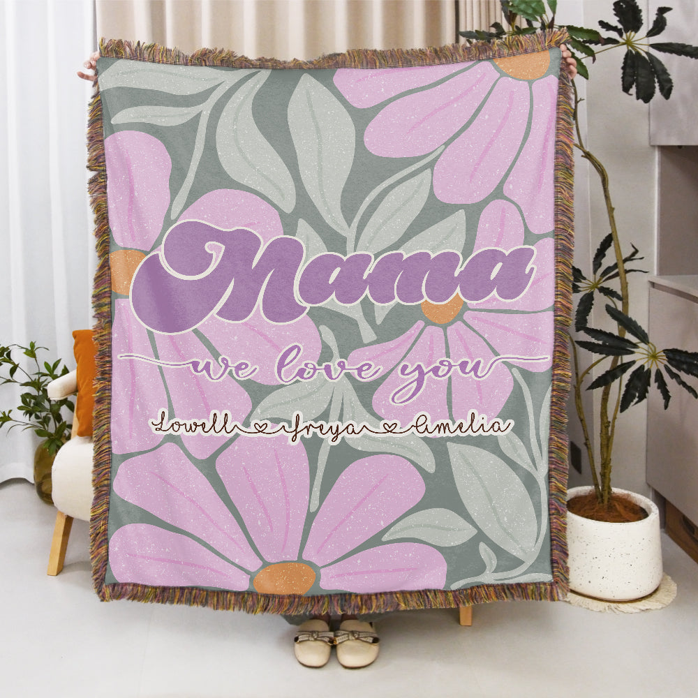 Personalizada We Love You Colorido Diseño Floral Suave Manta con Borlas y 1-16 Nombres de Niños Día de la Madre Cumpleaños Regalo para Mamá Abuela
