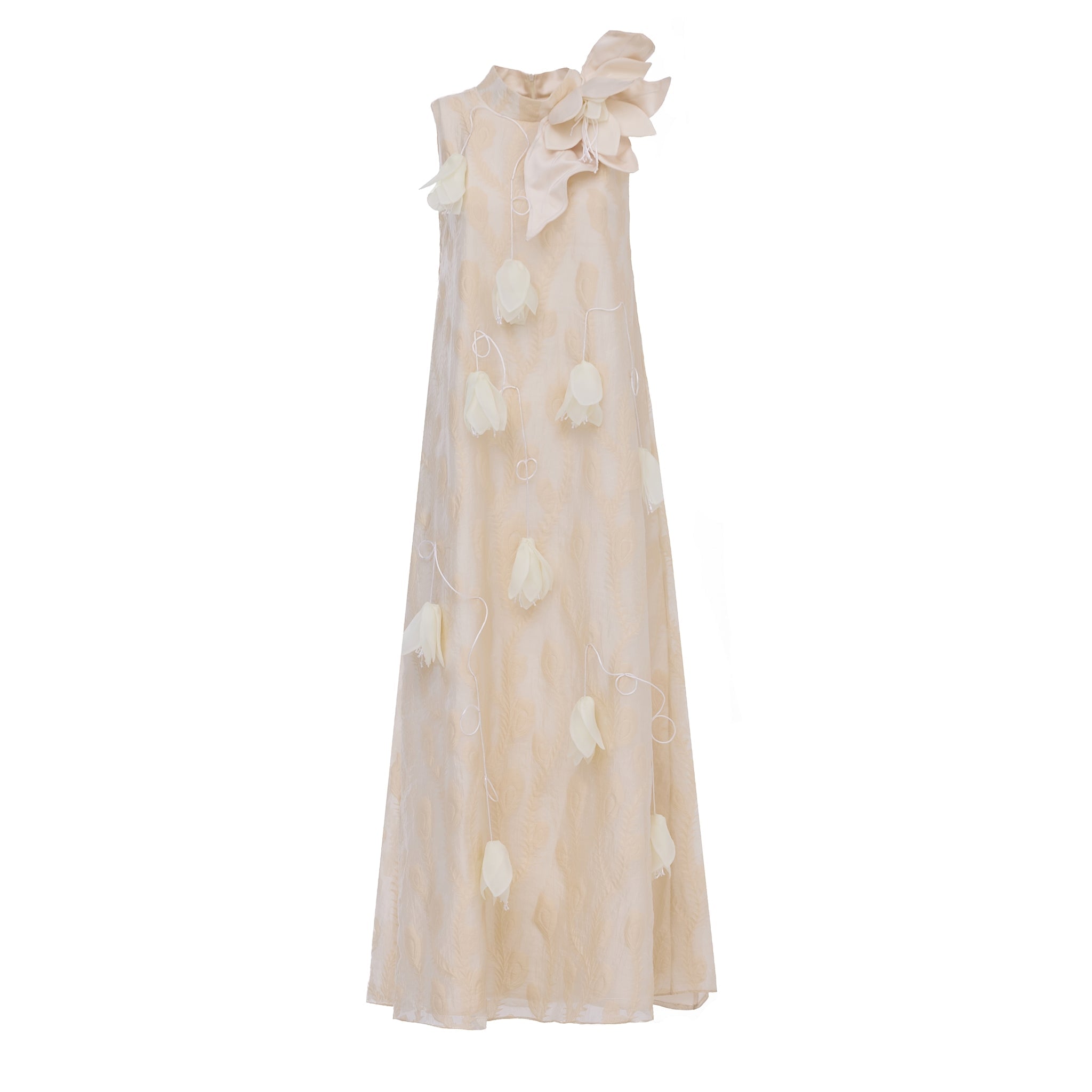 Ivory A-Line Flower Maxi Dress - Couture Gown