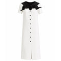Straight Midi Shirt Dress With Adjustable Collar - White
