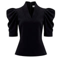 V-Neck Puff Sleeve Top - Black