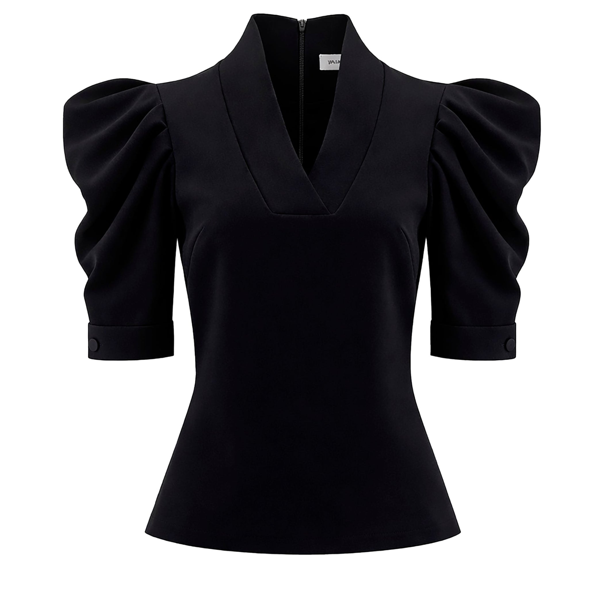 V-Neck Puff Sleeve Top - Black