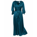 Satin Ankle-Length Dress With Belt - Turquoise