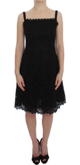 Women's Black Floral Lace Shift Knee Length Dress Cotton