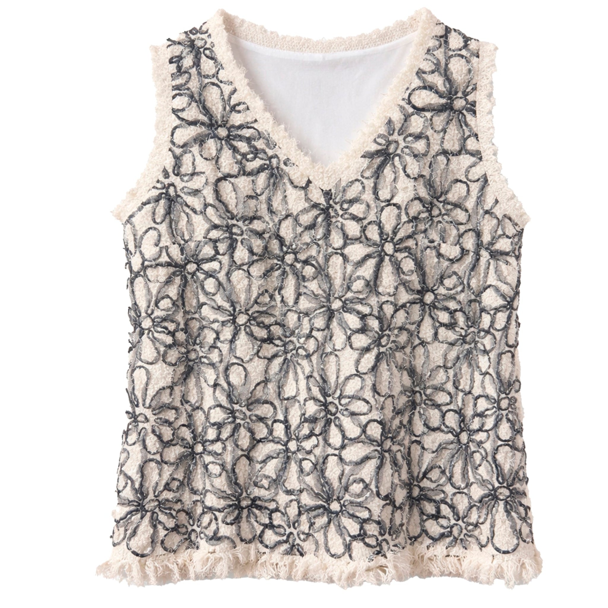 Sleeveless Abstract Textured Top - Ivory