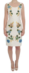Women's White Brocade Crystal Sheath Dress