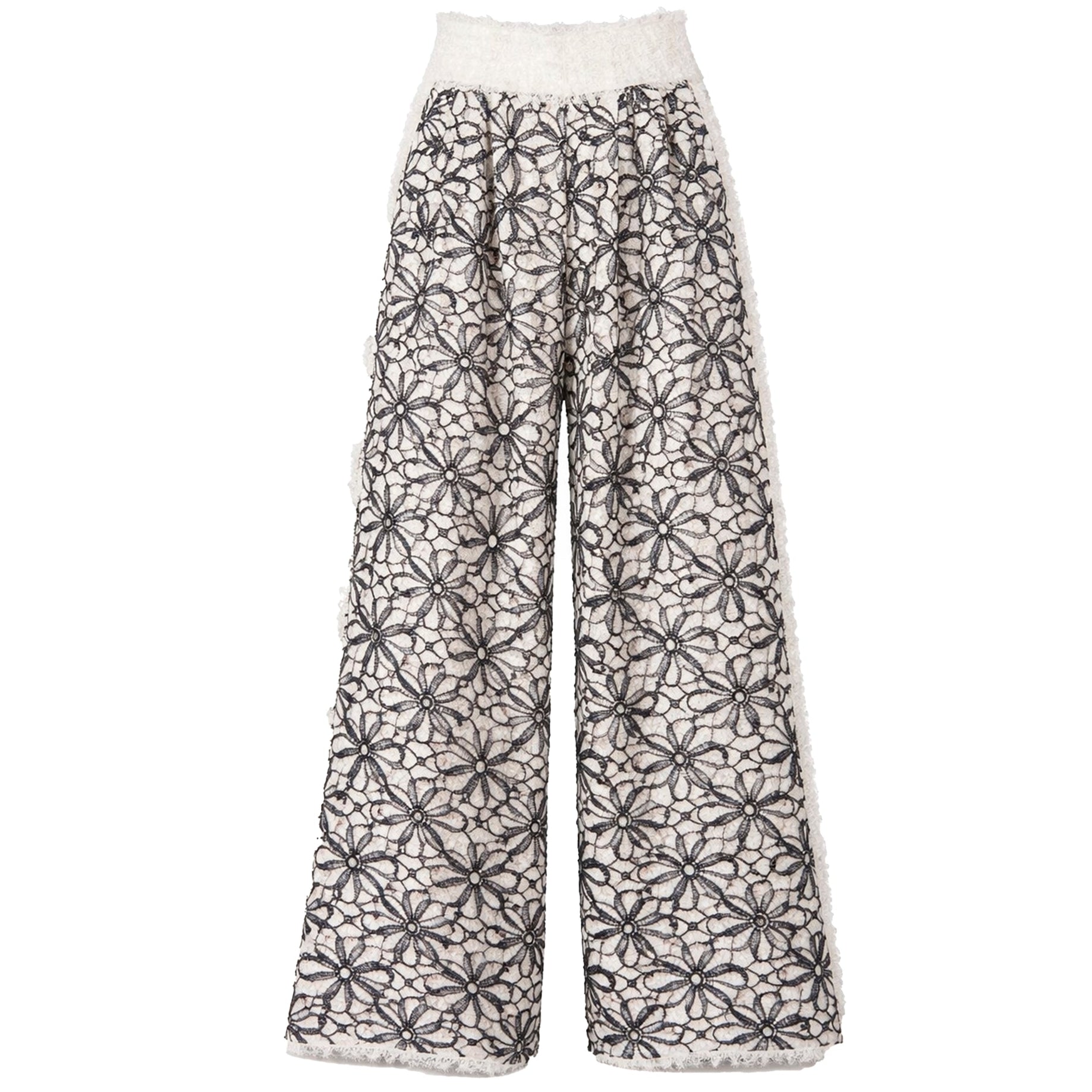 Elastic Waist Abstract Textured Wide Pants - Ivory