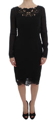 Women's Black Silk Stretch Sheath Dress Elastane
