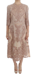 Women's Lace Ricamo Embroidery Dress Pink Cotton Silk Viscose