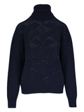 Kiton Open-Work Roll-Neck Sweater — Navy