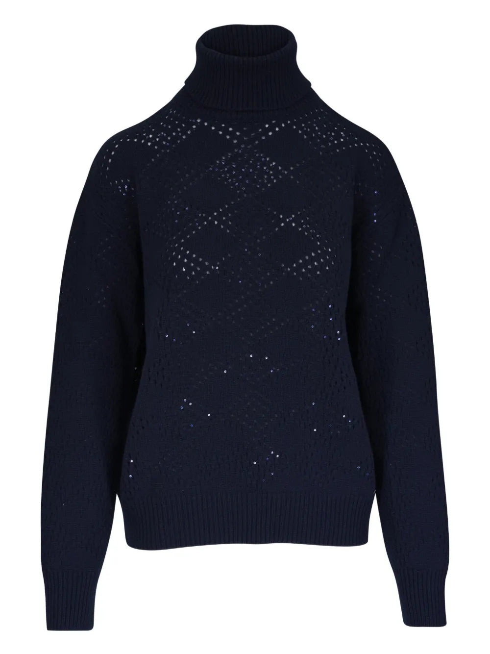 Kiton Open-Work Roll-Neck Sweater — Navy