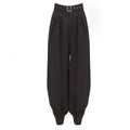Belted High-Waist Balloon-Leg Pants - Black