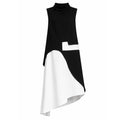 Sleeveless Asymmetric Midi Dress – Black & White