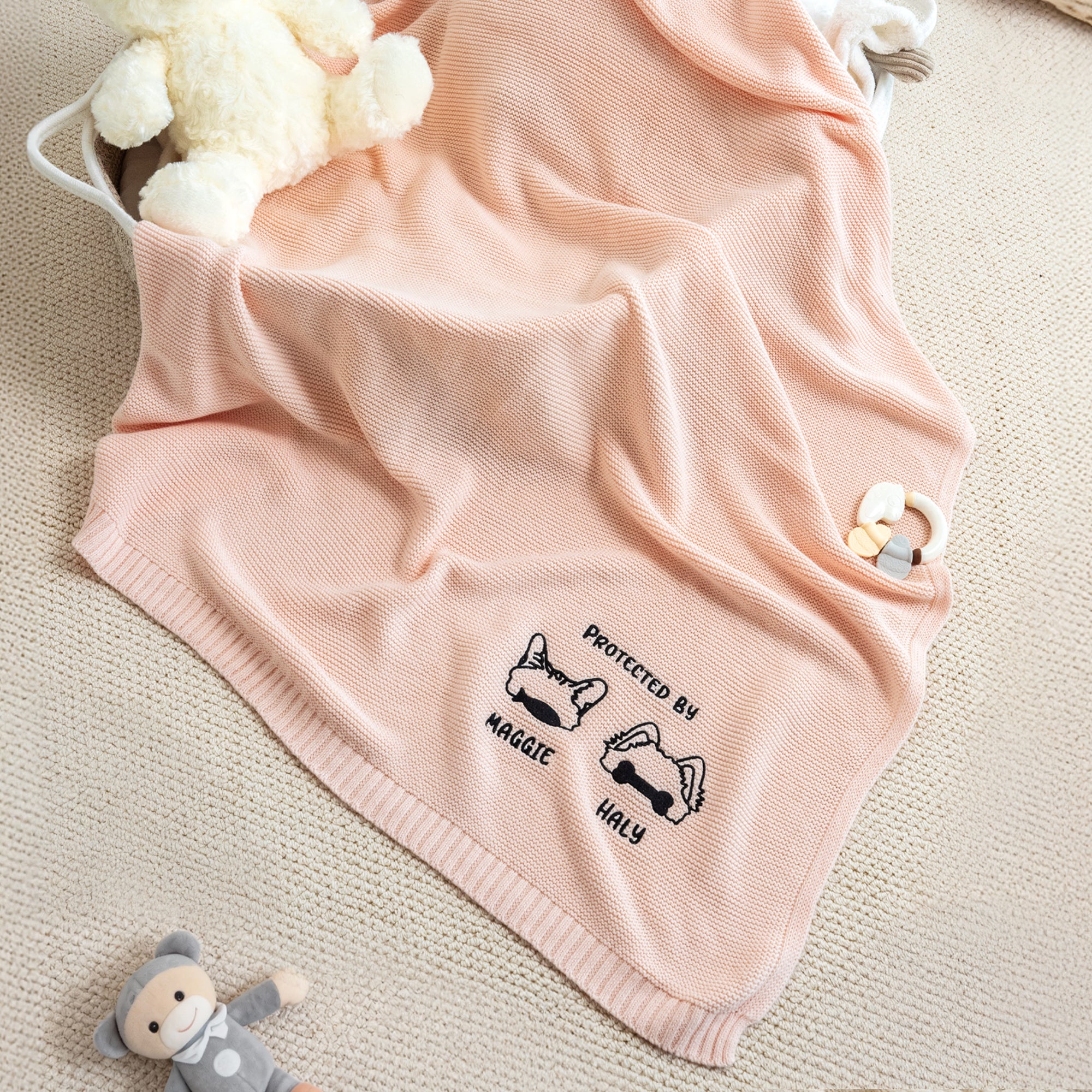Personalizada Multi-Color Bordado 1-2 Contornos de Orejas de Mascota Manta de Bebé con Nombre Baby Shower Regalo de Cumpleaños para Bebés Padres