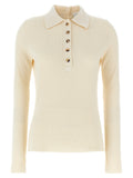 Courreges Ribbed Cotton-Wool Blend Polo — Cream
