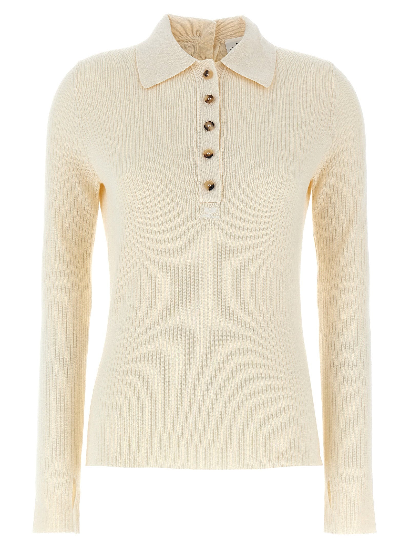 Courreges Ribbed Cotton-Wool Blend Polo — Cream