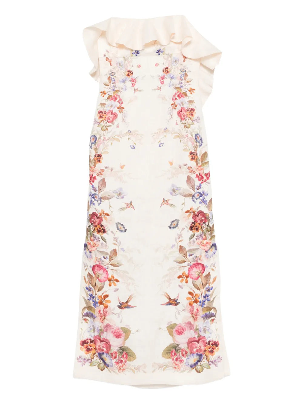 Zimmermann Floral Print Frilled Dress — Vanilla