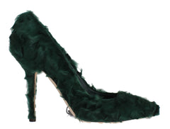 Women's Green Xiangao Lamb Fur Leather Pumps