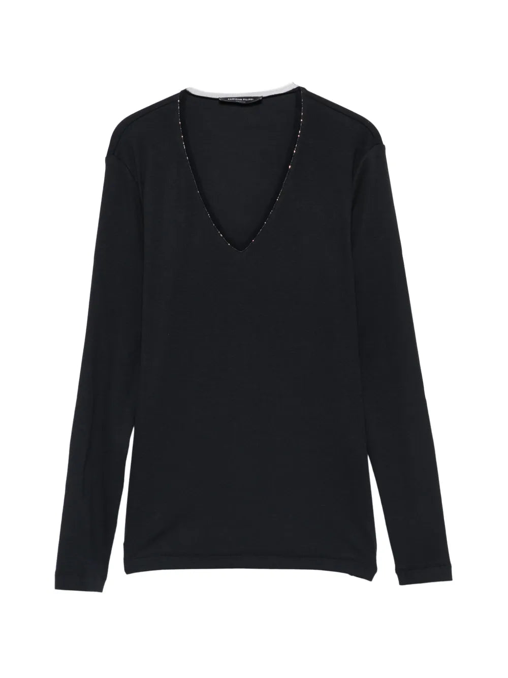Fabiana Filippi V-Neck Long-Sleeve T-Shirt — Black