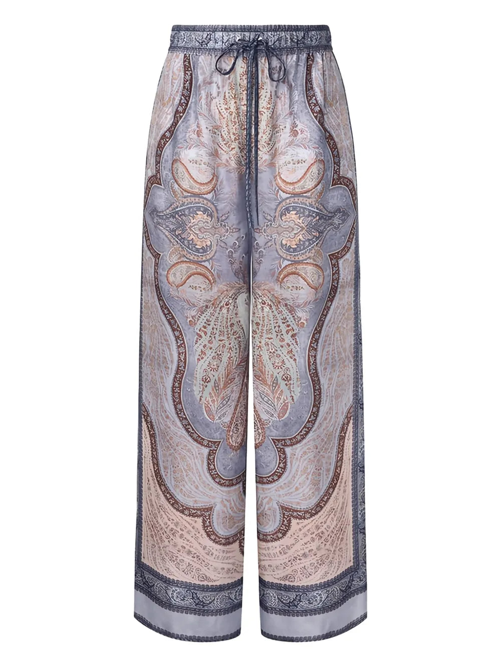 Zimmermann Drawstring-Waist Silk Paisley-Print Trousers — Lavender