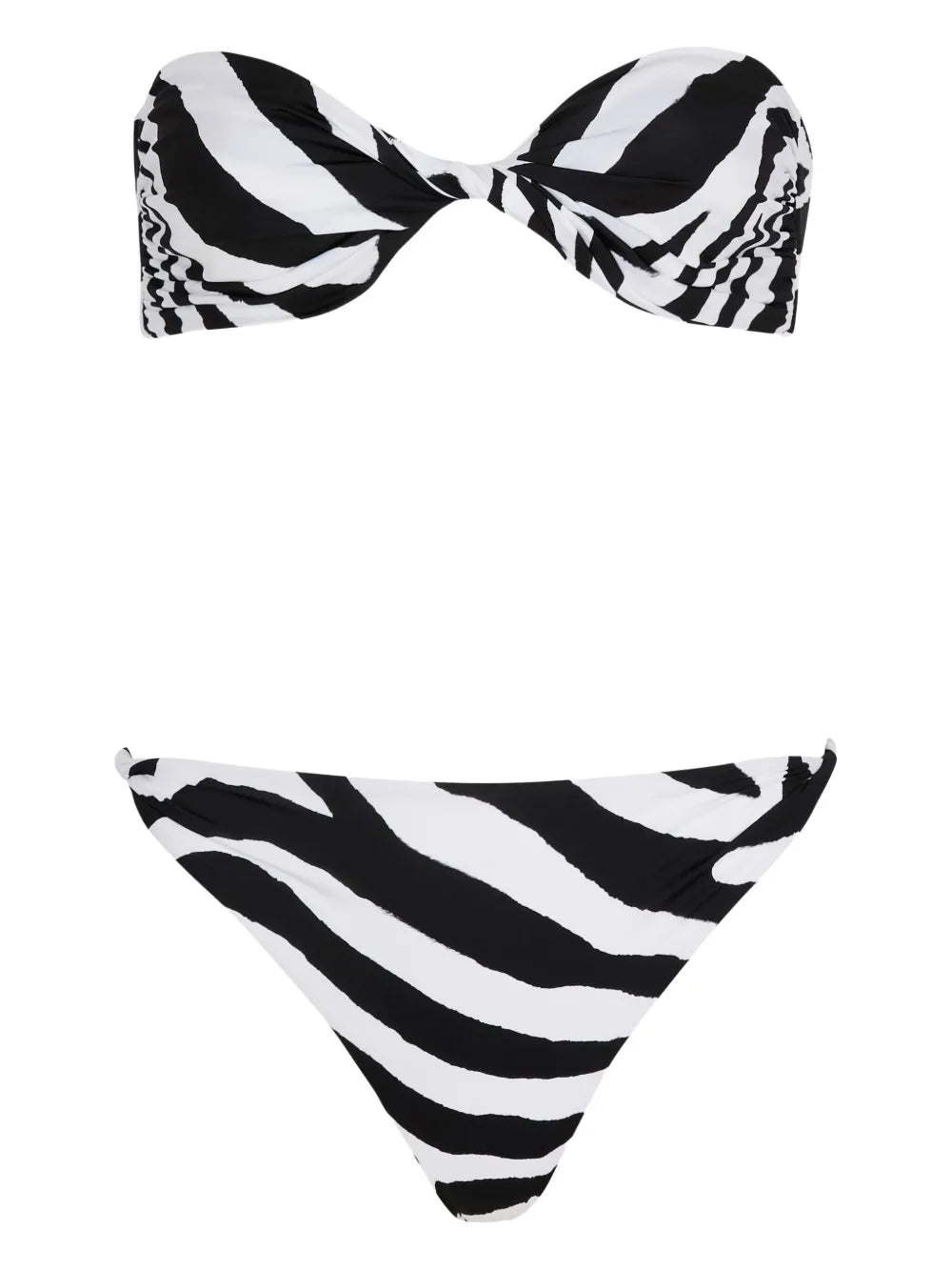 Balmain Zebra-Pattern Strapless Bikini — Black