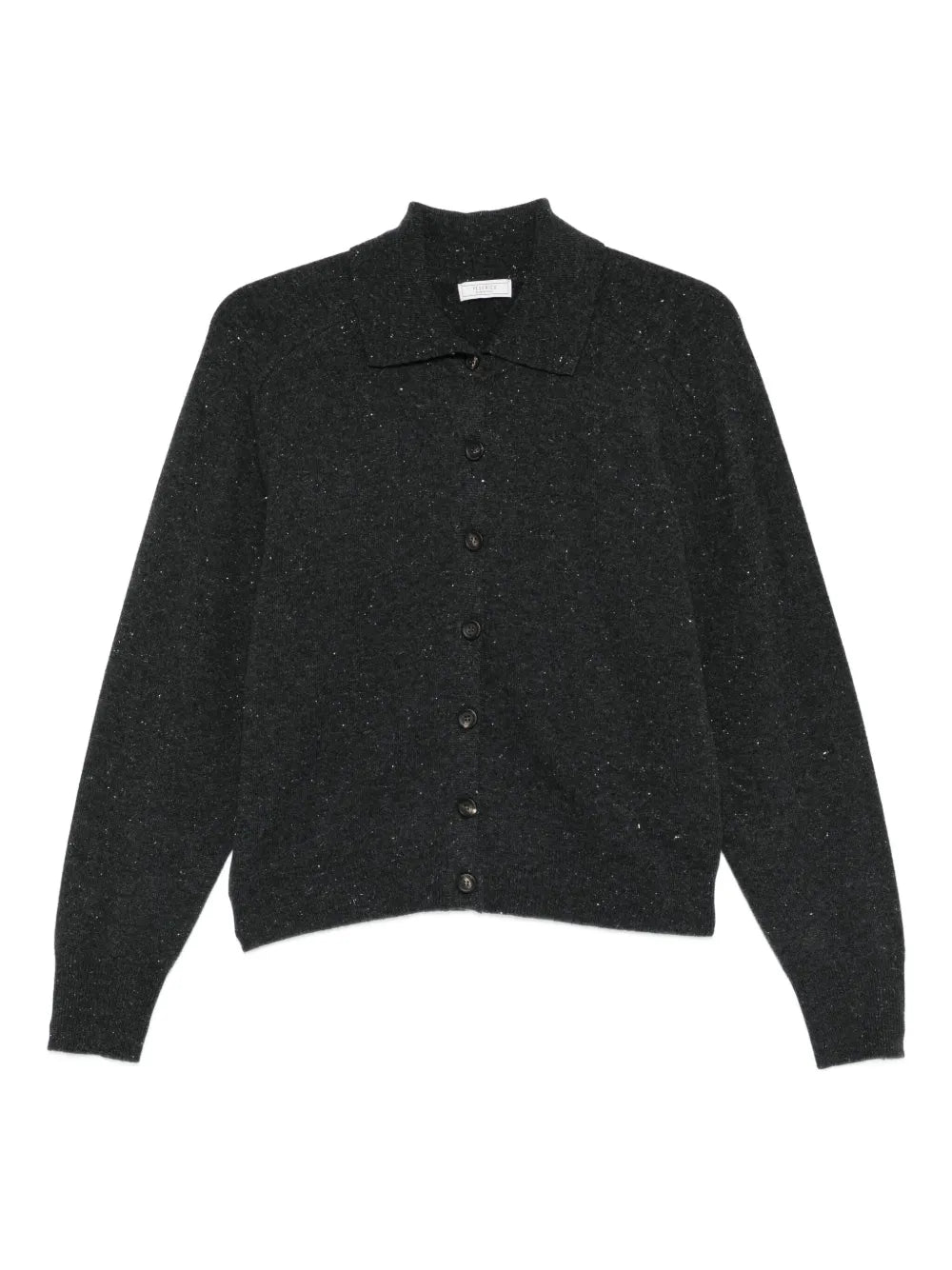 Peserico Speckled-Pattern Collared Cardigan — Black