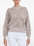 Brunello Cucinelli Open-Knit with Sequin Embellishment Sweater — Beige