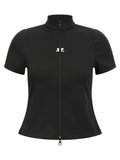 Courreges Logo-Embroidered Interlock Shirt — Black