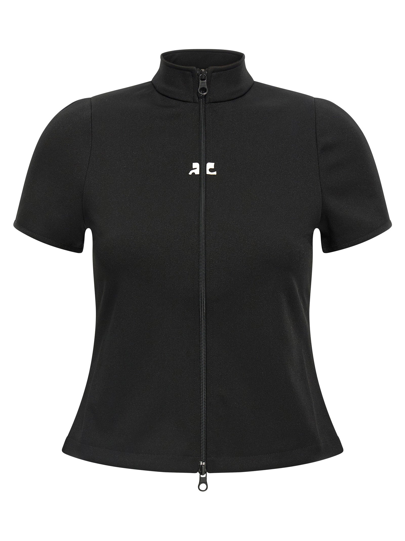 Courreges Logo-Embroidered Interlock Shirt — Black