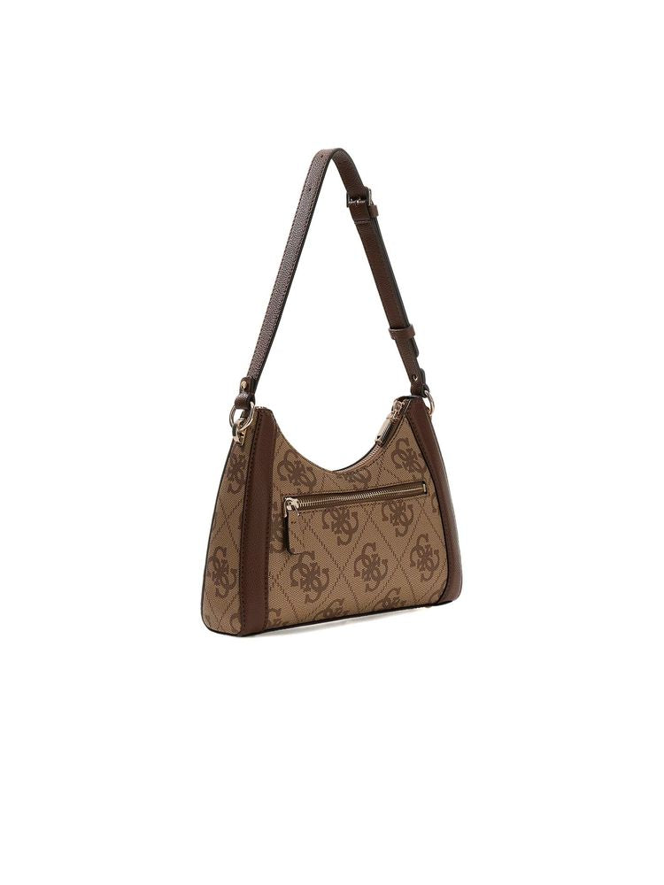 Guess Logo-Jacquard Polyurethane Shoulder Bag — Brown