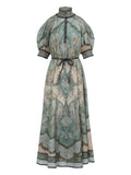 Zimmermann High-Neck Paisley Silk Dress — Teal