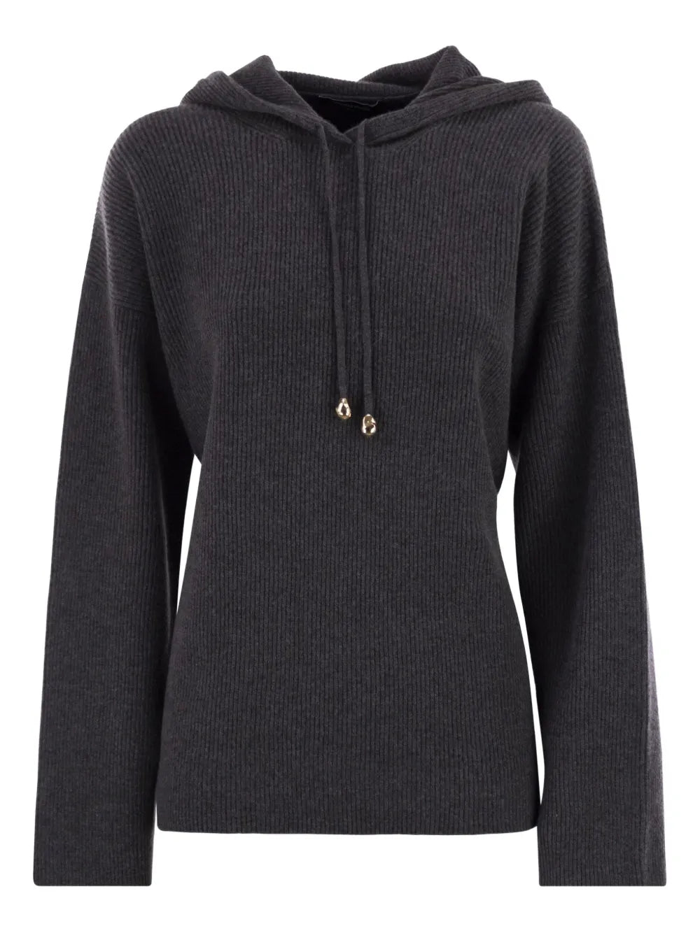 Fabiana Filippi Ribbed-Knit Hoodie — Charcoal