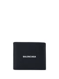 Balenciaga Logo-Embroidered Leather Wallet — Black