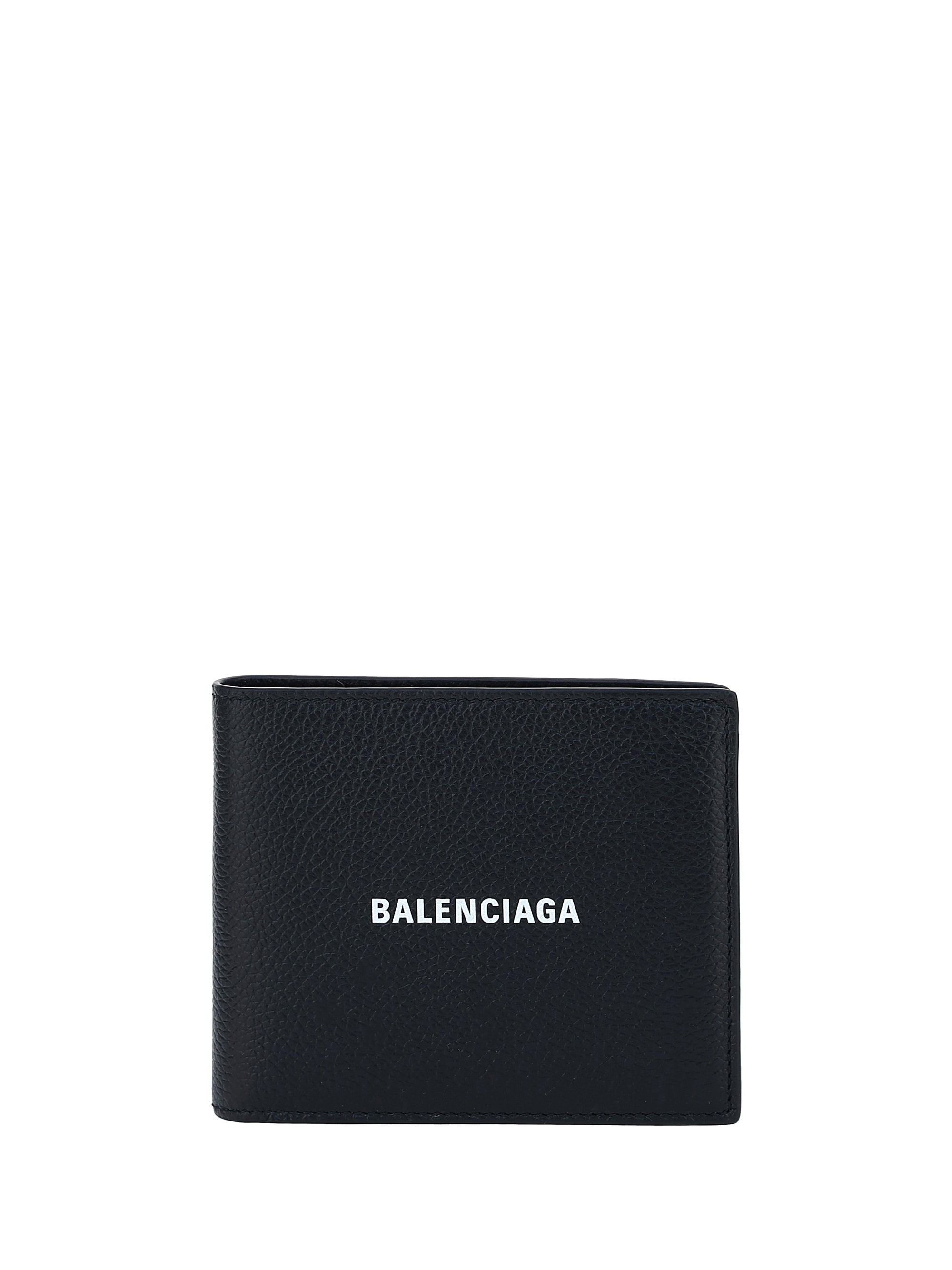 Balenciaga Logo-Embroidered Leather Wallet — Black