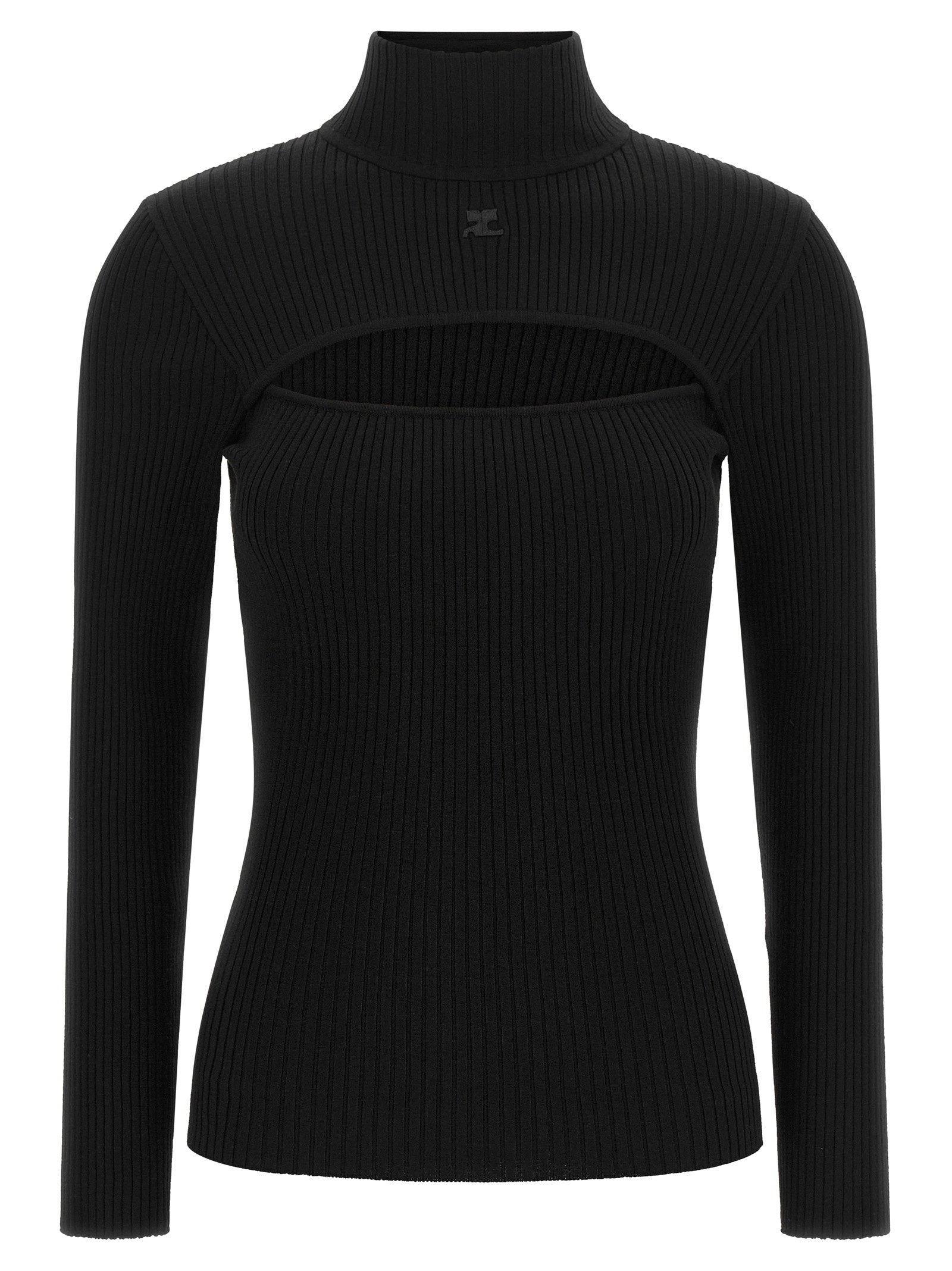 Courreges Cut-Out Ribbed Viscose Sweater — Black
