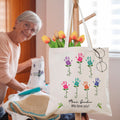 Bolsa de lona personalizada con los nombres de los niños de 1 a 12 y el subtítulo Regalo de cumpleaños del Día de la Madre para la abuela y la madre
