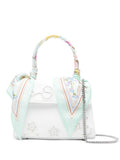 Self-Portrait Floral Linen Top Handle Mini Bag — White