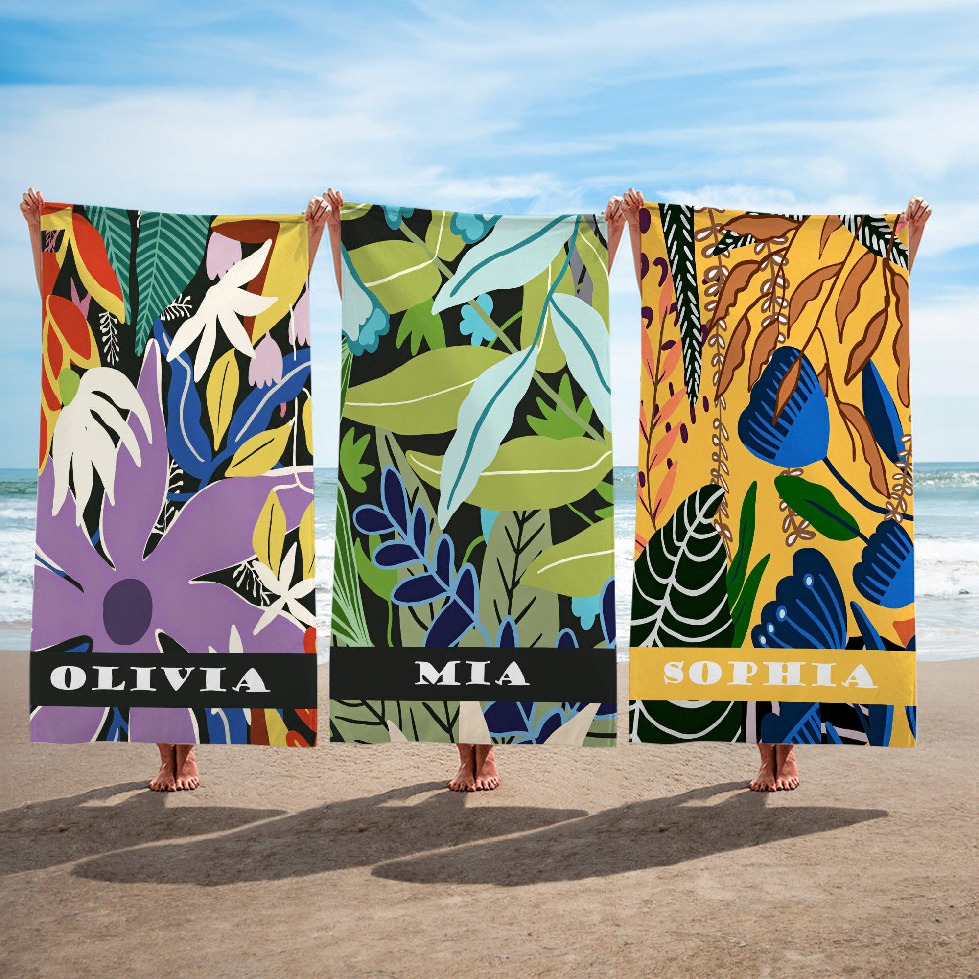 Toalla de playa personalizada con nombre Tropical Vibe Summer Floral Quick Dry Oversized Beach Party Birthday Gift for Women Girls