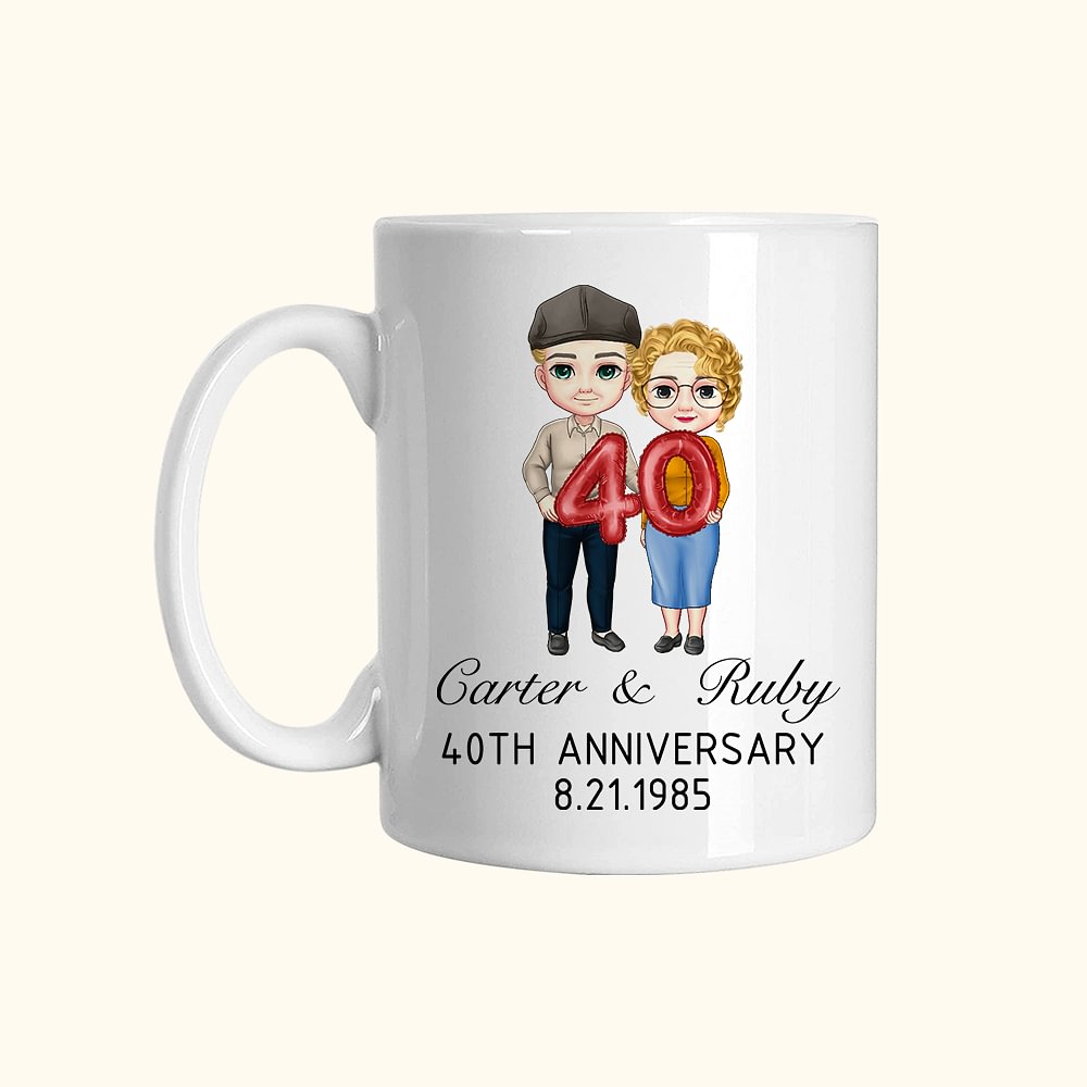Taza de cerámica personalizada con nombres y texto de globos de dibujos animados regalo de San Valentín para parejas