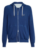 Brunello Cucinelli Ribbed-Knit Hoodie — Navy