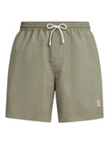 Brunello Cucinelli Logo Drawstring Swim Shorts — Khaki