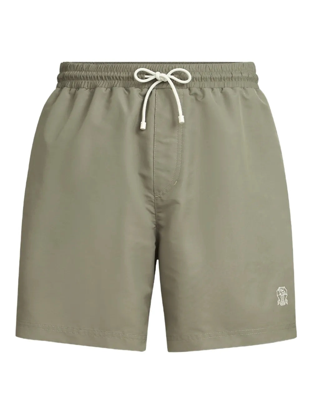 Brunello Cucinelli Logo Drawstring Swim Shorts — Khaki